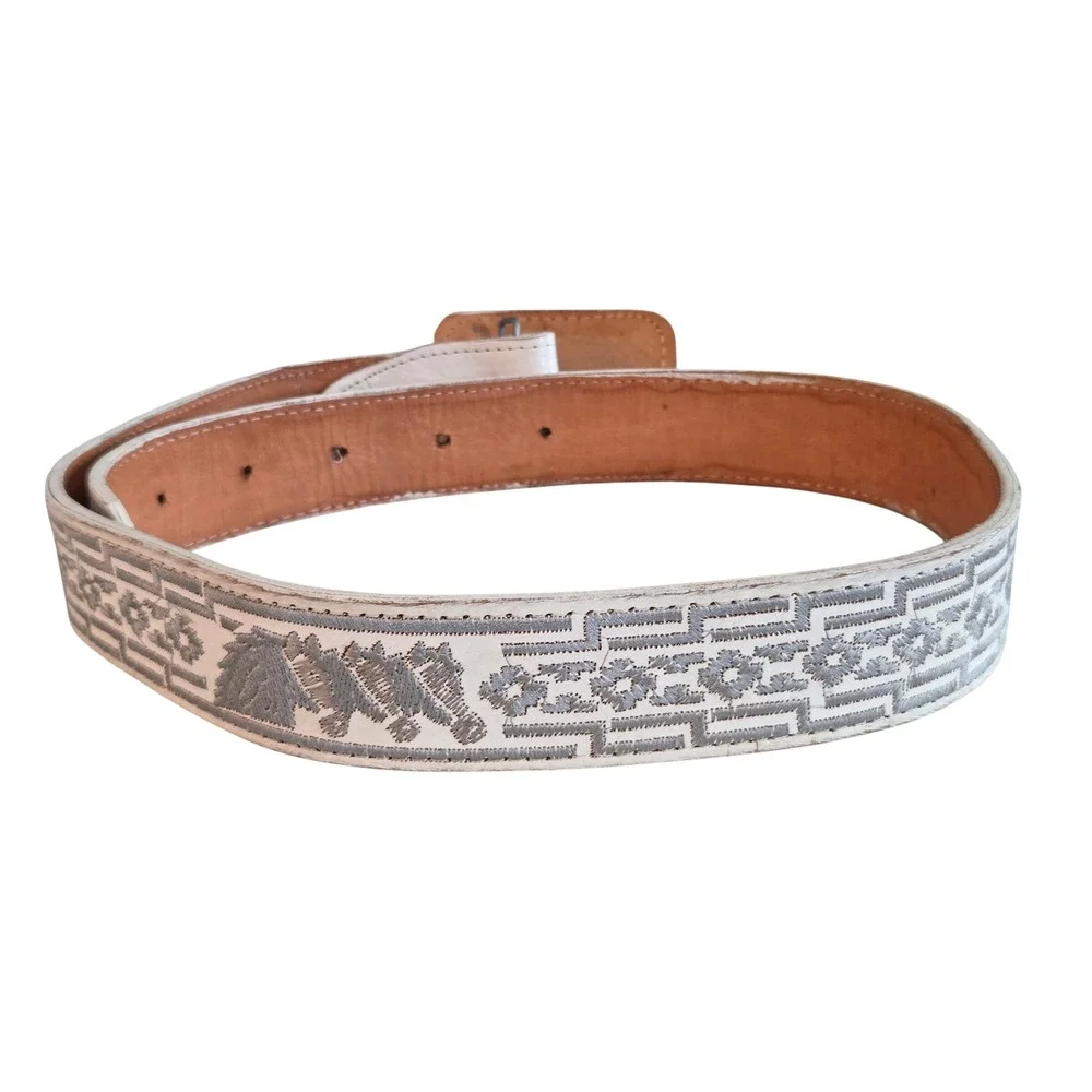 Cinturones KCB Mexican Leather Belt Sz 38 Horse Embroidery Western Cowboy‎